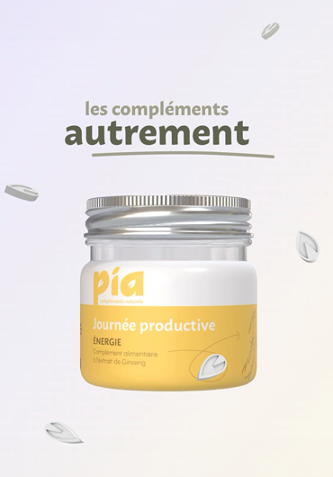 Pia, compléments alimentaires naturels et fabriqués en france. Projet créé par l'agence graphique Lunéa Studio. Agence de communication, logo, branding, packaging